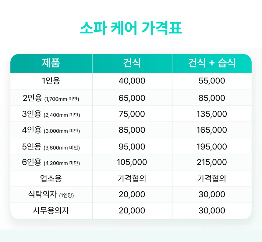 소파 케어 가격표